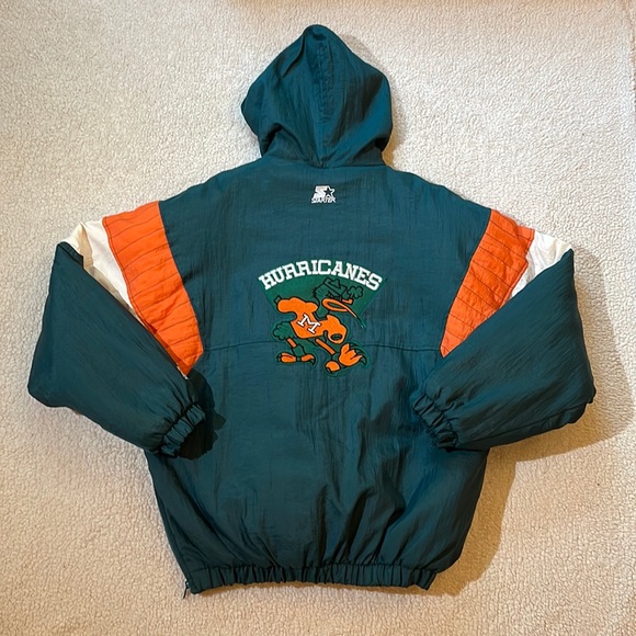 STARTER Other - Rare Vintage Starter Miami Hurricanes 1/4 Zip Puffer Jacket